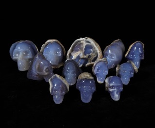 blue chalcedony geode skulls