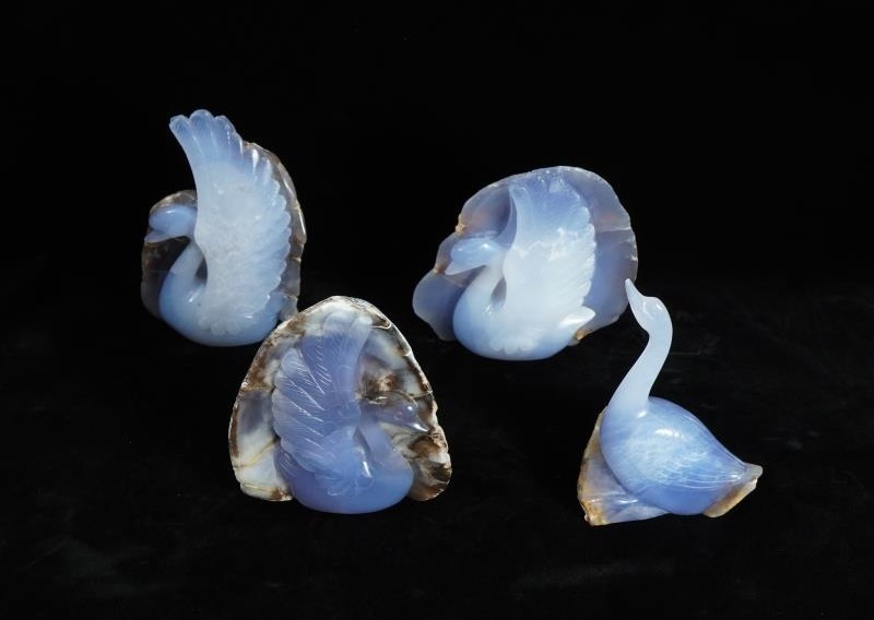blue chalcedony swan carving